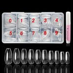 500 Pieces Round Ballerina Full Cover Nails (Clear) with Storage Box and 2g Glue, Beauties Factory Transparent Ballet False Nail Tips in 10 Sizes (Size 0-9) for Nail Salons DIY Extensions Design