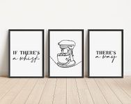 Set of 3 Baking Themed Prints, Baking Quote Wall Art Prints, Unframed Baker Artwork, Kitchen Home Décor - A5 A4 A3 Black And White Line Wall Art