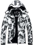 SUOKENI Women's Waterproof Warm Winter Snow Coat Hooded Raincoat Ski Snowboarding Jacket, Black Camo, Small