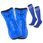 Lifreer Football Shin Pads, 3 Sizes Soccer Shin Guards Socks, Shin Pads Boys, Kids Football Socks for Boys And Girls Football Games Leg Calf Protective Gear（Blue） (M)