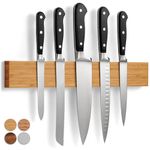 Magnetic Knife Rack in Bamboo with Extra-Strong Magnet - 40 cm - Magnetic Knife Holder for Wall for Knives, Utensils and Tools - by LARHN