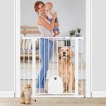 Newnice 36" Extra Tall Baby Gate with Cat Door, 29.7"-40.6" Auto Close Baby Gate for Dogs and Kids, Easy Walk Thru & Durable Dog Pet Gates for Stairs, Doorway, House, Includes 4 Wall Cups, White