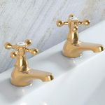 Deva Tudor Gold Bath Taps Traditional Brass Victorian Style Cross Lever Hot & Cold Handle Bathroom Bathtub Faucet Pair TUD02/501 – 12 Year Warranty, Set of 2 Pieces