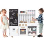 Maxmass Wooden Kids Toy Kitchen, Toddlers Play Kitchen with Chalkboard, Water Dispenser, Sink, 3 Kitchen Utensils, Pot, Pan, Sounds & Lights, Children Cooking Playset Pretend Kitchen for Boys Girls