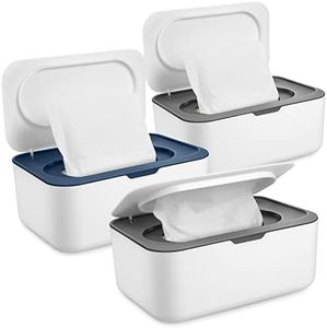 3 Pieces Wipes Dispenser Wipes Container Baby Wipe Holder Case with Sealing Design Refillable Baby Wipe Dispenser Keeps Wipes Fresh Easy Open and Close (Blue, Gray)