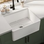 DeerValley DV-1K501 Perch 24"L x 18"W Fireclay Farmhouse Sink with Bottom Grid and Strainer, Apron Sink Single Bowl Sink, White Small Kitchens Sinks