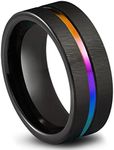 Queenwish Mens Wedding Bands 8mm Two Tone Tungsten Rainbow Stripe Black Brushed Engagement Rings of Couples 10