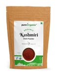 Pure Organio Organic Kashmiri Chilli Powder - Premium, Authentic, Hand-Pounded, Fresh Lal Mirch Spice - Deep Red Colour, Mild Flavor (350 Gm)