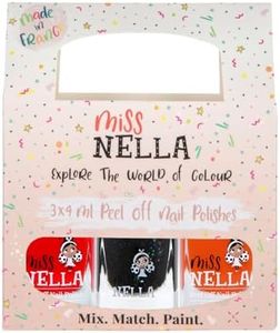 Miss Nella Halloween Special Nail Polish Set of 3: Surprise Party Black, Poppy Fields Orange & Class Clown Red, Peel-Off Nail Polish for Children, Peel-Off Formula, Water-Based and Odourless