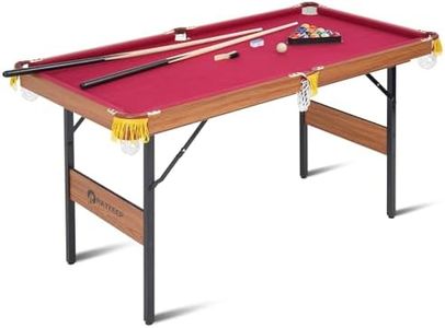 4.5Ft Foldable Pool Table, 54" Portable Folding Billiard Table for Kids and Adults, Indoor Pool Arcade Game Table with 2 Cues, 16 Balls, Triangle, 2 Chalks for Family Game Rooms (RED)
