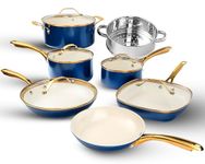 Gotham Steel 12 Piece Pots and Pan Set, Ceramic Cookware Set, Pots and Pans Set, Non Stick Cookware Set for Kitchen with Frying Pans + Saucepans, Oven/Dishwasher Safe, Healthy & Non Toxic – Navy