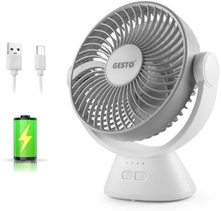 Gesto 7.8 Inch High Speed Rechargeable Table Fan for Home – USB Charging Battery Fan With Led Light | 2400mAh Battery for Upto 8 Hours Runtime | 3 Speed Modes Portable fan for Home,Office -Grey/Green