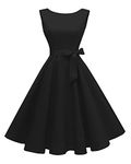 Hanpceirs Women's Boatneck Sleeveless Swing Vintage 1950s Cocktail Dress Black L