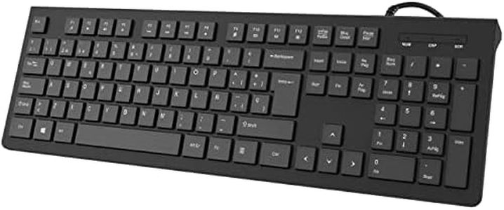 Teclado USB, Teclado QWERTY Español, Teclado Ordenador con Cable,Tamaño Estándar,Soportes Plegables,Resistente a Salpicaduras, Letras Antidesgaste para Windows, Mac, Laptop