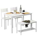 DlandHome Dining Table with 2 Chairs and 1 Bench Dining Room SetsSoho Dining Table and Chairs Set,Rectangular Space-Saving Dinner Table with Two Benches for Kitchen, White,10FJGSGCCZ1008WH-DCA