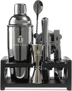 Hawke & Hanley Mixology Bartender Kit: Cocktail Shaker Bar Set with a Martini Shaker, Bar Tools and Black Bamboo Stand | Bartending Kit with Recipe Book | Unique Housewarming Gift (Black)