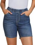 luvamia Jean Shorts for Women Denim Pull On Shorts Women Elastic Waist Jorts Indigo Classic Blue Jeans Shorts for Women Blue Jean Shorts Women Womens Summer Outfits Size X-Large Fits Size 16 Size 18