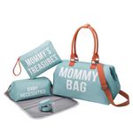 Dravina Diaper Bag for Mom - Premium 5-Piece Set with 2 Storage Pouches, Changing Pad, Pacifier Holder, and Luggage Sleeve - Stylish Maternity Bag for On-the-Go Moms (Light Blue)