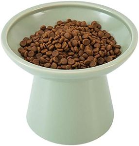 CEEFU Extra Wide Elevated Cat Bowls - Ceramic Cat Food Bowl 6.2" Raised Cat Food Bowls Elevated Shallow Cat Food Dish, Whisker Fatigue, Lead & Cadmium Free, 5" Good Height for Cat Feeding, Green