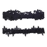 Yuarmi 2 Pcs Wedding Garters Set for Bride,Hand Sewn Lace Floral Bridal Garter, Leg Ring Garter with Stretch for Wedding,Party(Black)