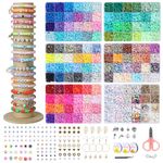 EASEYA 18000 Pcs Clay Beads Friendship Bracelet Making Kit, 120 Colors Flat Polymer Clay Beads for Jewelry Making, Letter Beads with Rich Charms, 4 Rolls Elastic Strings, Gifts for Teen Girls Crafts