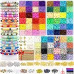 11520pcs Clay Beads for Bracelet Making Kit, 72 Colors Flat Round Polymer Clay Beads Heishi Beads Jewelry Making Kit with Gift Box Letter Beads Pendant Charms and 4 Roll Elastic Strings