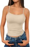 Trendy Queen Womens Summer Tank Tops 2025 Camisole Spaghetti Strap Sleeveless Y2k Cute Teen Girls Square Neck Crop Going Out Shirts Clothes Outfits Basic Workout Gym Casual Beige XL