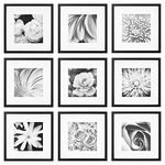 GALLERY PERFECT 9 Piece Black Square Photo Frame Wall Gallery Kit #14FW1018. Includes: Frames, Hanging Wall Template, Decorative Art Prints and Hanging Hardware