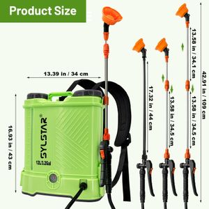 SYLSTAR 12L Battery Knapsack Sprayer – 80PSI, 5 Nozzles, Telescopic Wand, Makita 18V Compatible