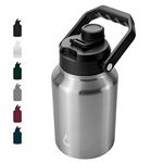 BJPKPK 64oz Insulated Water Bottle, Dishwasher Safe Half Gallon Water Bottle with Ergonomic Handle, BPA Free Leak Proof Water Jug with Anti-Slip Bottom, Stainless Steel Primary Color