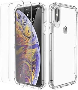 ORETech Designed for iPhone X/XS Case Compatible for iPhone X/iPhone Xs Case with 2 x Tempered Glass Screen Protector for iPhone X/XS Transparent Soft TPU Shockproof Cover for iPhone X/XS-Clear