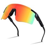 FEISEDY Cycling Sunglasses for Men Women UV400 Protection Outdoor Sports Running Hiking Fishing Biking Glasses B2837, Black Frame & Red Mirror