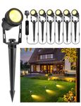 GreenClick Garden Spot Lights Mains Powered,12V Garden Spotlights IP65 Waterproof Outdoor Uplights Extendable to 8 Spike Lights for Pathway Trees Lawn Yard Patio Driveway (6Pack Warm White 21M Cable)