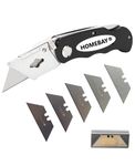 Shark-Tuff® Heavy Duty Folding Utility Knife & 5 Spare SK5 Blades | All Metal Sharp Craft Tradesman Camping Pocket Knife Cardboard Box Cutter with Belt Clip & Safety Lock UK Legal