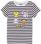 Pokemon T-Shirt Girls Striped Pikachu Eevee Sylveon Character Top 7-8 Years White