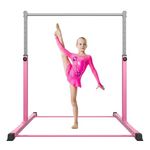 EVERYMILE Gymnastics Bar for Kids Ages 3-15 for Home - Steady Steel Construction, Anti-Slip, Easy to Assemble, 99 to 160cm Adjustable Height Pink