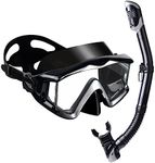 Snorkel Set Pano 3 Adult Snorkeling Gear, Professional Anti-Fog Snorkel Mask Dry Top Snorkel, Tempered Glass Scuba Diving Mask for Freediving, Snorkeling and Swimming(Black Set)