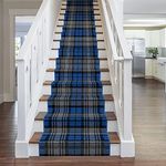 runrug Stair Runner Rug - Staircase Carpet Runner for Stairs - Stain Resistant Stair Carpet Rug Runner - Ideal for High Foot-Traffic Areas - 60cm Wide x 570cm Long - Tartan, Blue