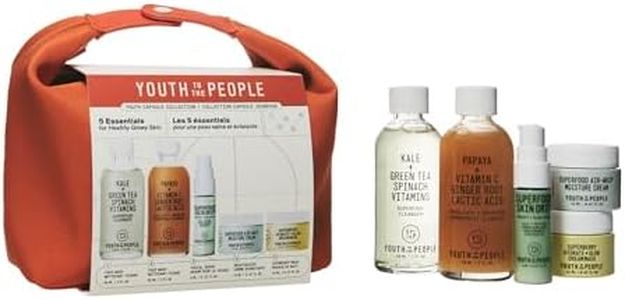 Youth To The People Youth Capsule Collection - Travel Skincare Giftset for On-the-Go - Healthy Glowy Skin Essentials - 5-Piece Set Includes Best Selling Superfood Face Cleanser + Travel Pouch