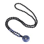 COAI Sodalite Black Obsidian Chinese Feng Shui Necklace Donut Pendant 108 Beads Mala Necklace, Stone Beaded Necklace