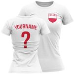 Personalised Poland Badge Womens T Shirt Name and Number Tee Polska Football Polish Nation Top, S, White