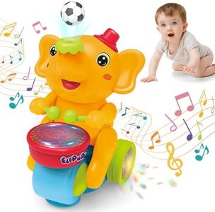 ARHEQI Baby Elephant Musical Crawling Toy with Lights, Sounds, Blowing Ball, Infant Sensory Toys, Birthday Gifts for Kids Boy Girl 3 4 5 6 7 8 Years (Yellow)