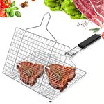 DASNDAS BBQ Grill Basket Fish Grill Fish Roaster Fish Holder Vegetable Holder Chicken Roaster Grill Stainless Steel Grill Basket with Handle