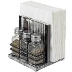 MyGift 4 Piece Set Rustic Torched Wood Tabletop Napkin Dispenser Stand with Matte Black Metal Wire Condiment Caddy and 3 Shakers for Salt, Pepper/Spices