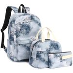 Fuyicat Marble School Backpack Set for Girls, 3-in-1 Kids Teens Elementary Middle School Bags Bookbag with Lunch Bag Pencil Case (Grey)