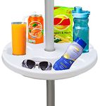 AMMSUN Beach Patio Umbrella Table with 4 Cup Holders for Beach, Patio, Garden, Swimming Pool with Drink Holder, Snack Compartments,(13 Inch, White)