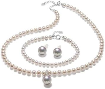 Kraidoey Japanese Akoya Pearl Jewelry Set, White,5 Piece