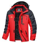 MAGCOMSEN Mens Winter Coat with Hood Waterproof Jackets Men Ski Jackets Mountain Hiking Coats Thicken Jacket Mens Windproof Jackets Workwear Jackets for Men Hill Walking Jacket Mens Red Jackets