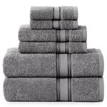 Luxury Bath Towels Set - 6 Piece Set, 100% Cotton Bathroom Towels, Zero Twist, Quick Dry Shower Towels, Soft Absorbent Bath Towel, 2 Bath Towels, 2 Hand Towels, 2 Wash Cloths - Cool Grey