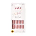 KISS Gel Fantasy Collection Glue-On Manicure Kit, Ribbons, Short Length Square Fake Nails Includes 28 False Nails, Nail Glue, Nail File, and Manicure Stick